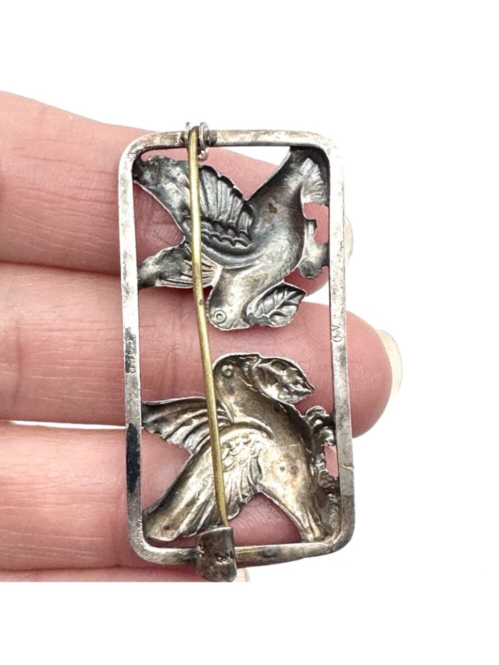 Danish Silver Doves Brooch Christian Veilskov 830S Repousse Vintage Mid-Century - Picture 4 of 16